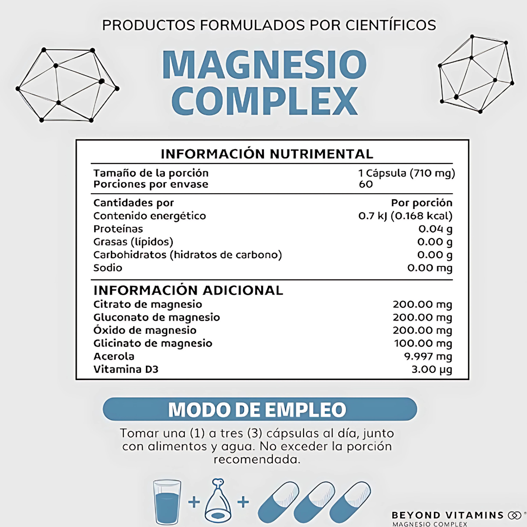 Magnesio Complex 4 en 1 (Citrato, Glicinato, Gluconato, Óxido) | 710mg | 60 Cápsulas