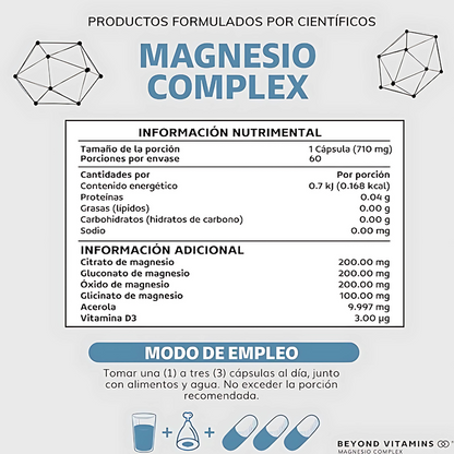 Magnesio Complex 4 en 1 (Citrato, Glicinato, Gluconato, Óxido) | 710mg | 60 Cápsulas