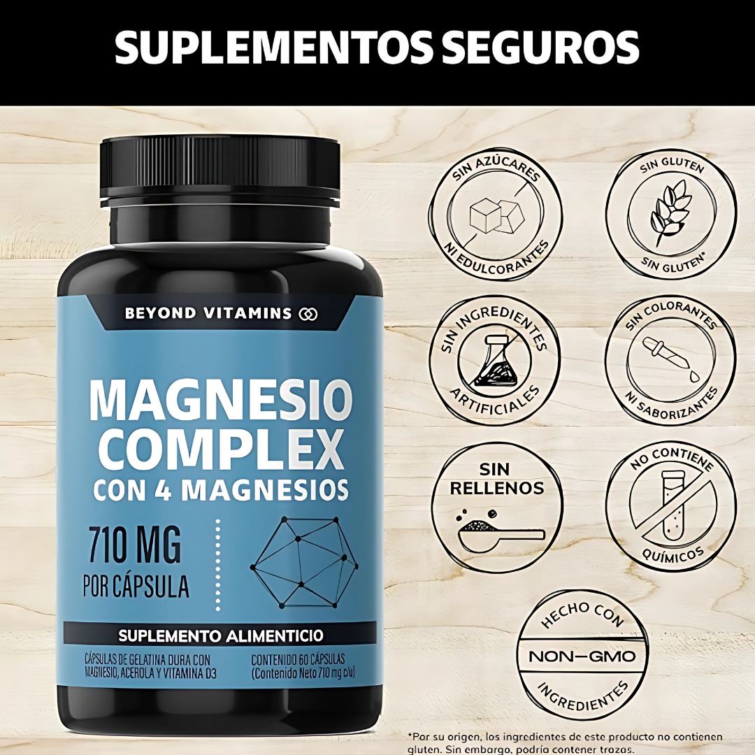 Magnesio Complex 4 en 1 (Citrato, Glicinato, Gluconato, Óxido) | 710mg | 60 Cápsulas