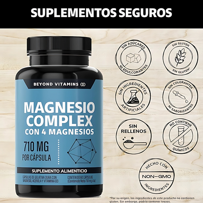Magnesio Complex 4 en 1 (Citrato, Glicinato, Gluconato, Óxido) | 710mg | 60 Cápsulas
