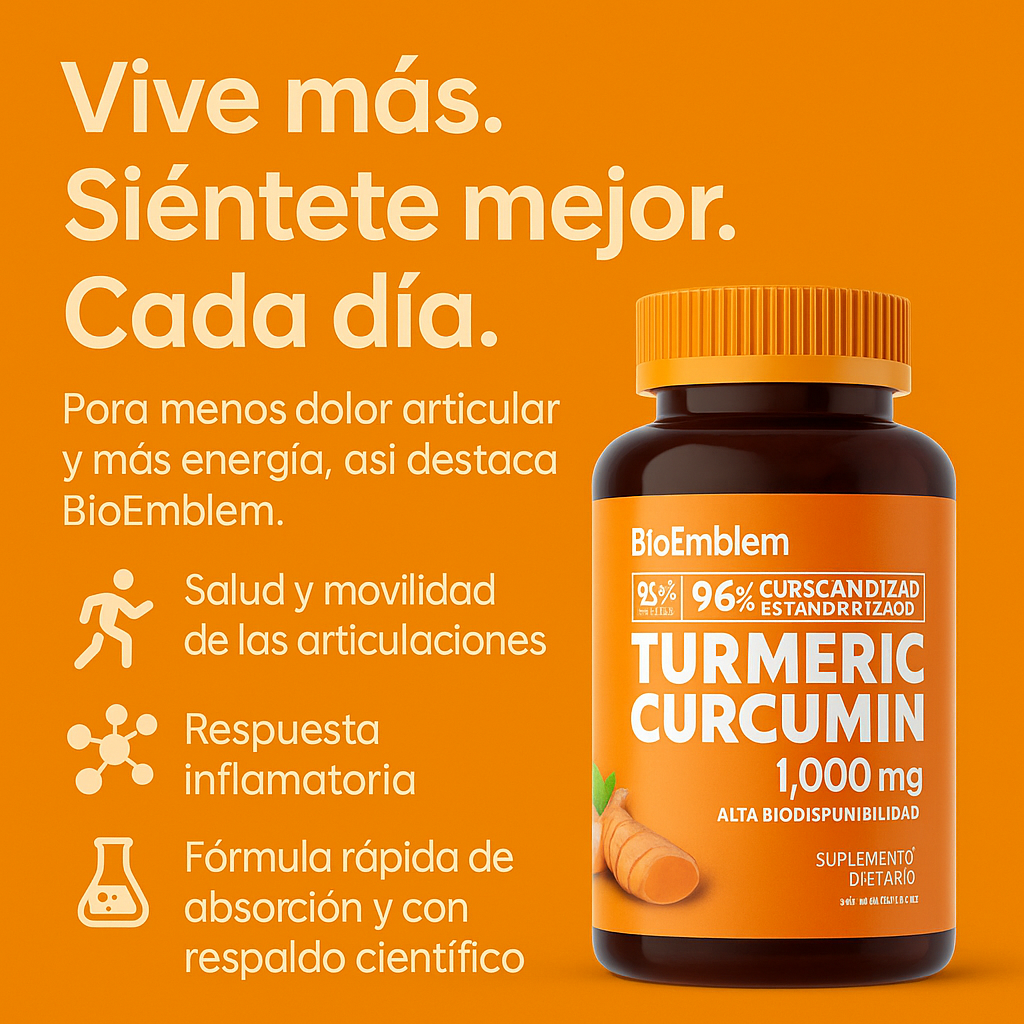 CÚRCUMA BIOEMBLEM® + PIMIENTA NEGRA + ACEITE MTC | SUPLEMENTO NATURAL PARA ARTICULACIONES FUERTES Y FLEXIBLES