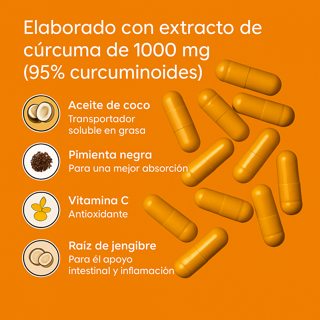 CÚRCUMA BIOEMBLEM® + PIMIENTA NEGRA + ACEITE MTC | SUPLEMENTO NATURAL PARA ARTICULACIONES FUERTES Y FLEXIBLES